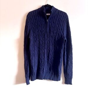 IZOD I US L Cotton Cable Knit Three Quarter Zip Sweater I navy blue
